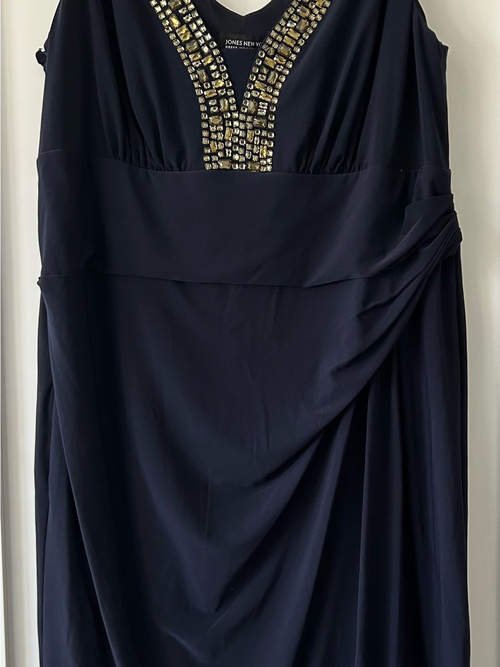 Jones New York Navy Midi Cocktail Dress With Gold Beading